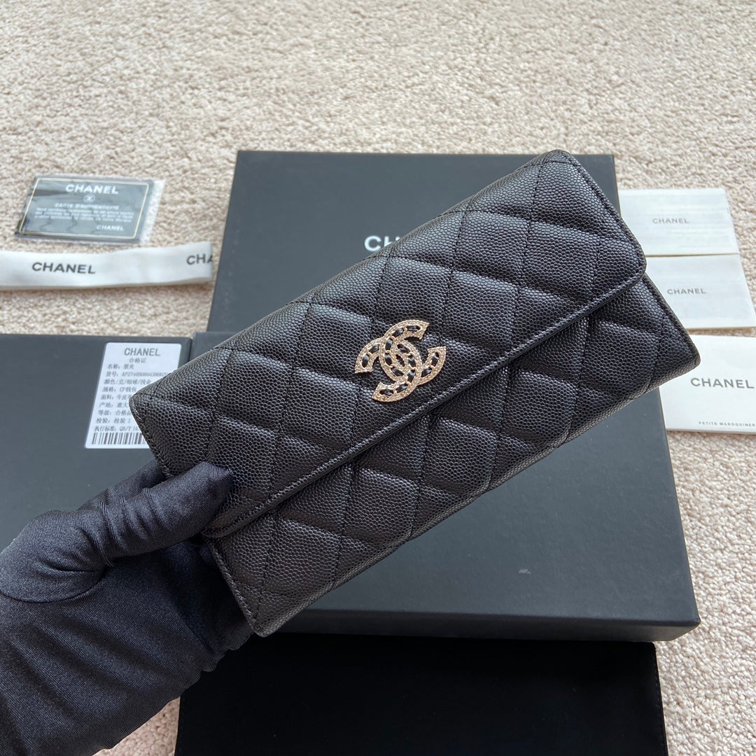 CC Classic Long Wallet 19cm Black Grained Calfskin mysite