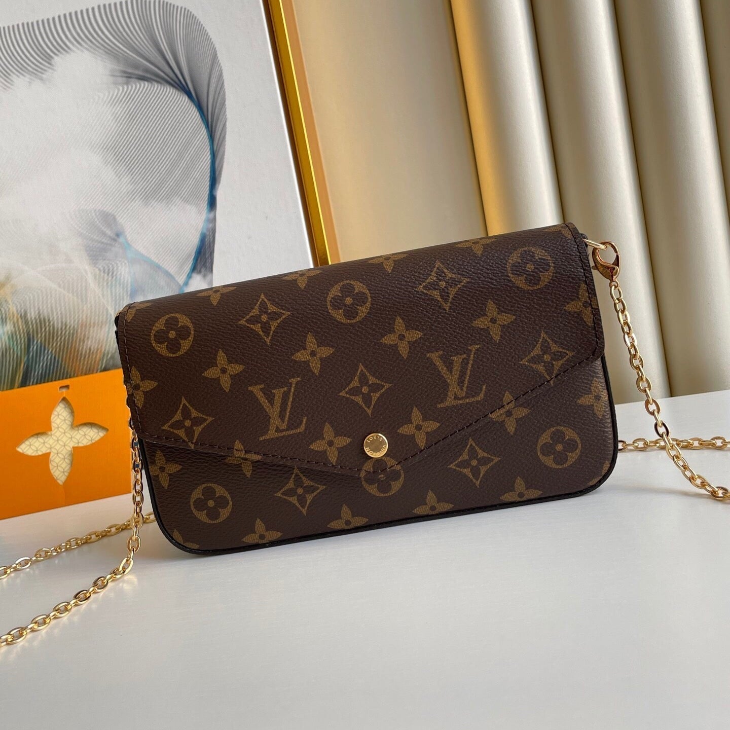 FÉLICIE POCHETTE 21 IN BROWN MONOGRAM CANVAS GOLD HARDWARE mysite