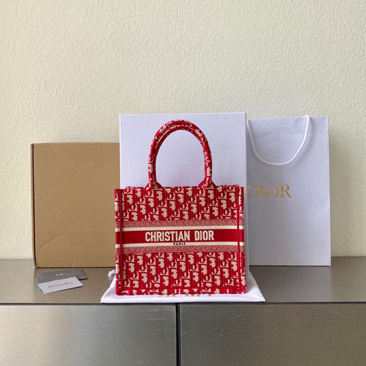 Small CD Book Tote 26.5cm Red Retro Style D Letter Embroidery mysite