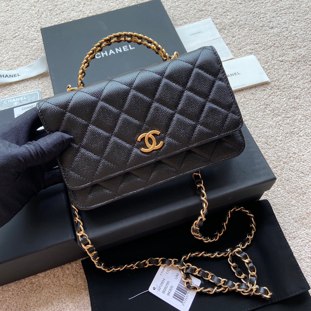 CC Woc 20cm Top Handle Black Grained Calfskin Gold Hardware mysite