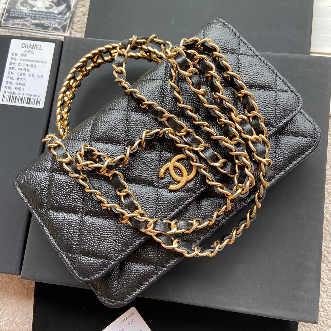 CC Woc 20cm Top Handle Black Grained Calfskin Gold Hardware mysite