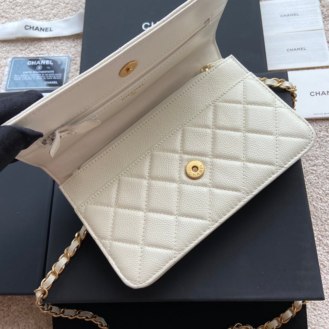 CC Woc 20cm Top Handle White Grained Calfskin Gold Hardware mysite