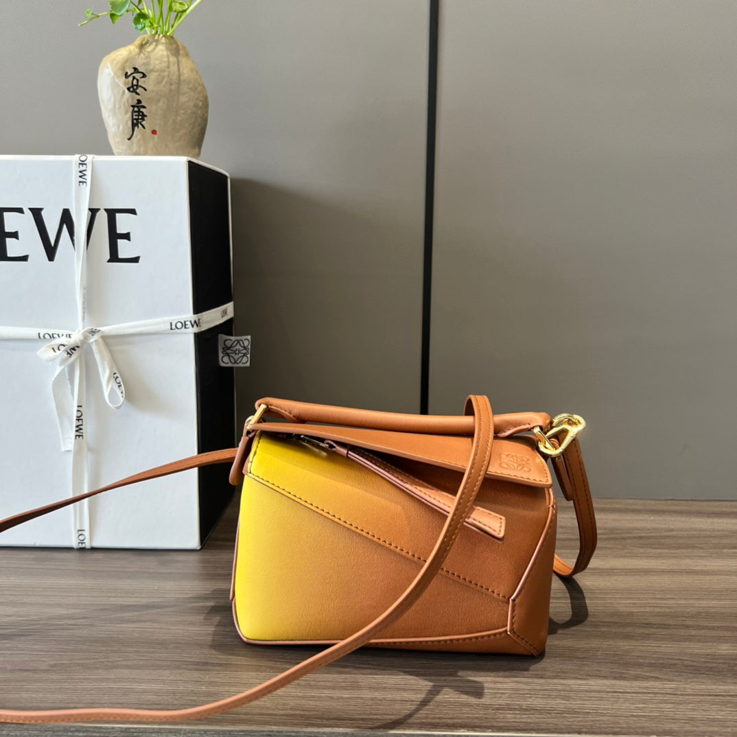 Mini Puzzle bag in soft grained 18cm Yellow and Tan Calfskin mysite