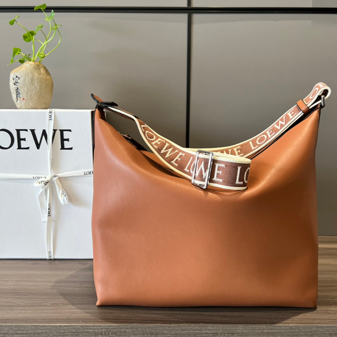 Loew Unisex Cubi Shoulder Crossbody Zipper Commuter Tote Bag Tan smooth calfskin mysite