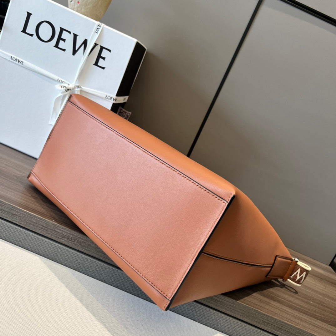Loew Unisex Cubi Shoulder Crossbody Zipper Commuter Tote Bag Tan smooth calfskin mysite