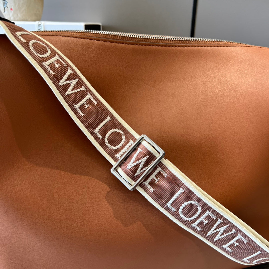 Loew Unisex Cubi Shoulder Crossbody Zipper Commuter Tote Bag Tan smooth calfskin mysite