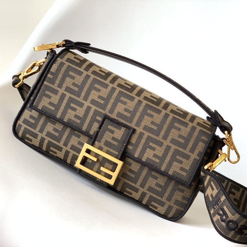 Fend Baguette 27 Brown FF Jacquard Fabric Bag Ghw mysite