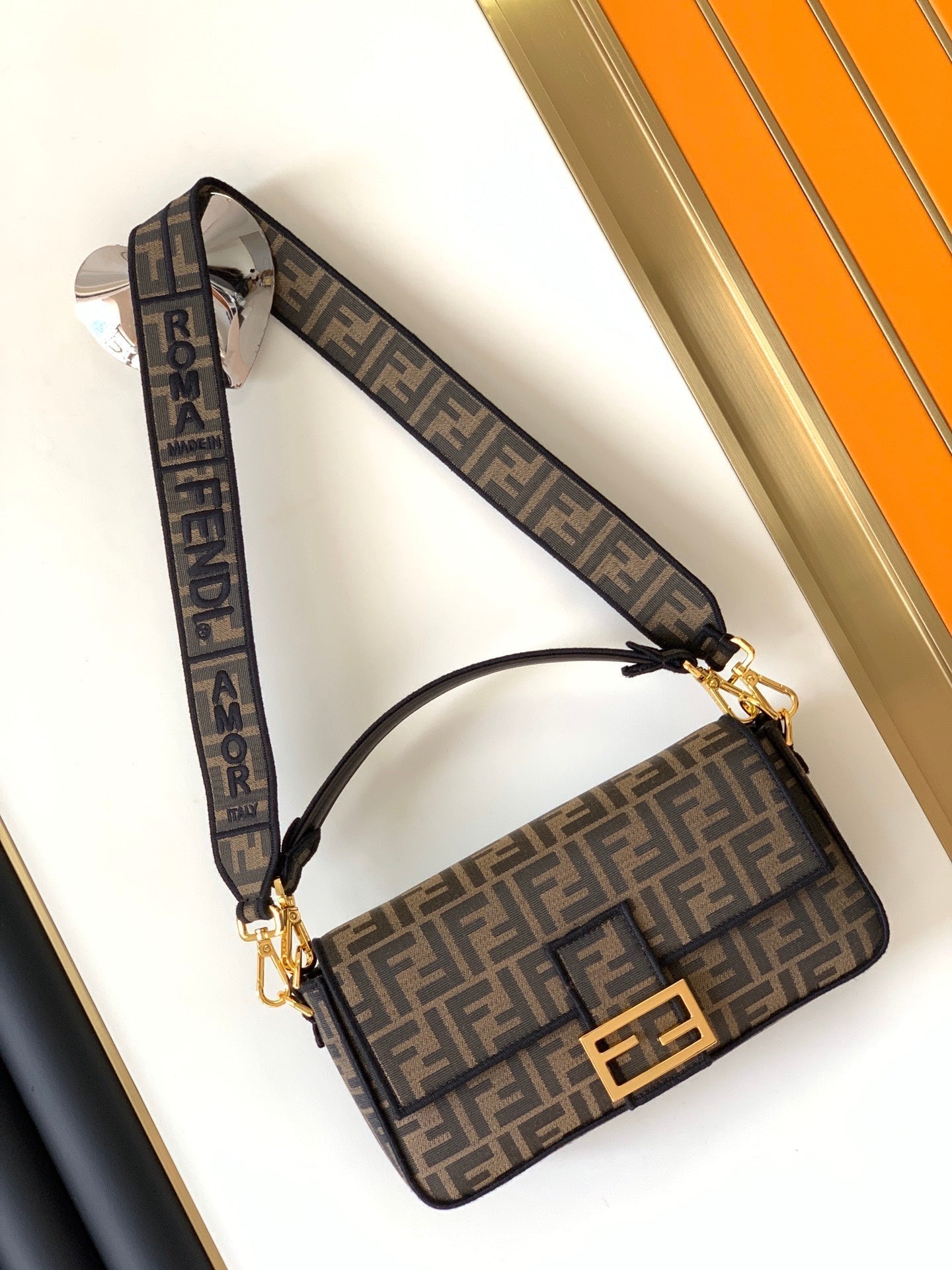 Fend Baguette 27 Brown FF Jacquard Fabric Bag Ghw mysite