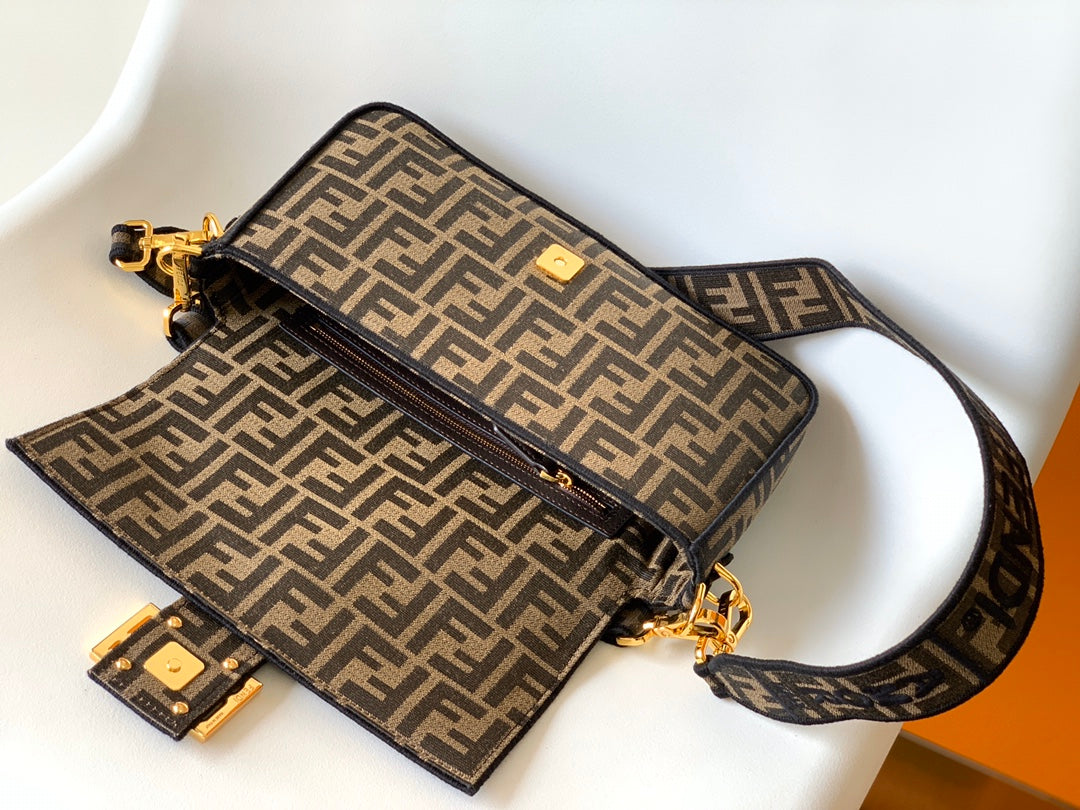 Fend Baguette 27 Brown FF Jacquard Fabric Bag Ghw mysite