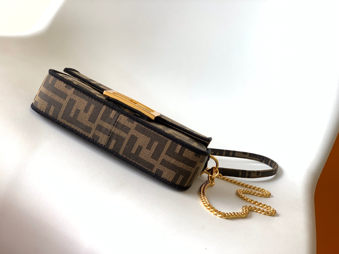 Fend Baguette 20 Brown FF Jacquard Fabric Bag Ghw mysite