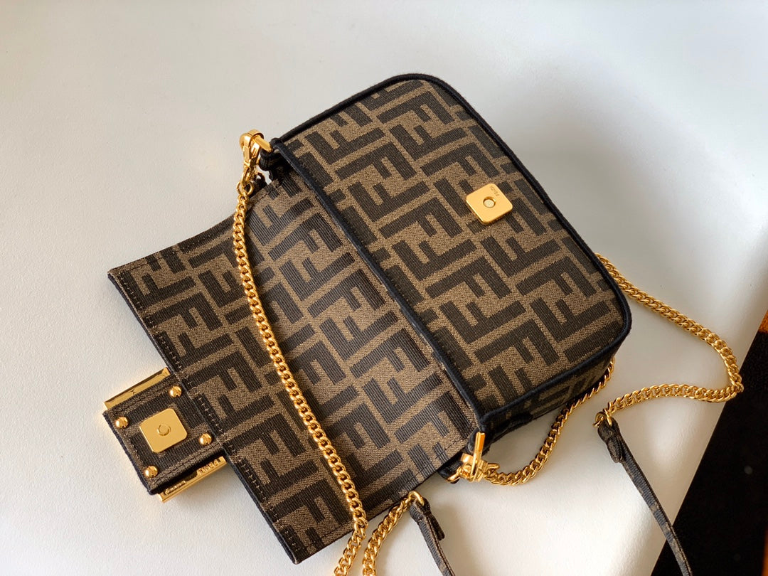 Fend Baguette 20 Brown FF Jacquard Fabric Bag Ghw mysite