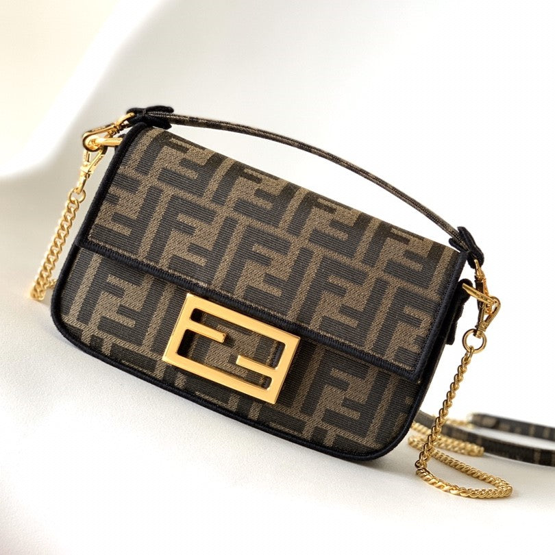 Fend Baguette 20 Brown FF Jacquard Fabric Bag Ghw mysite