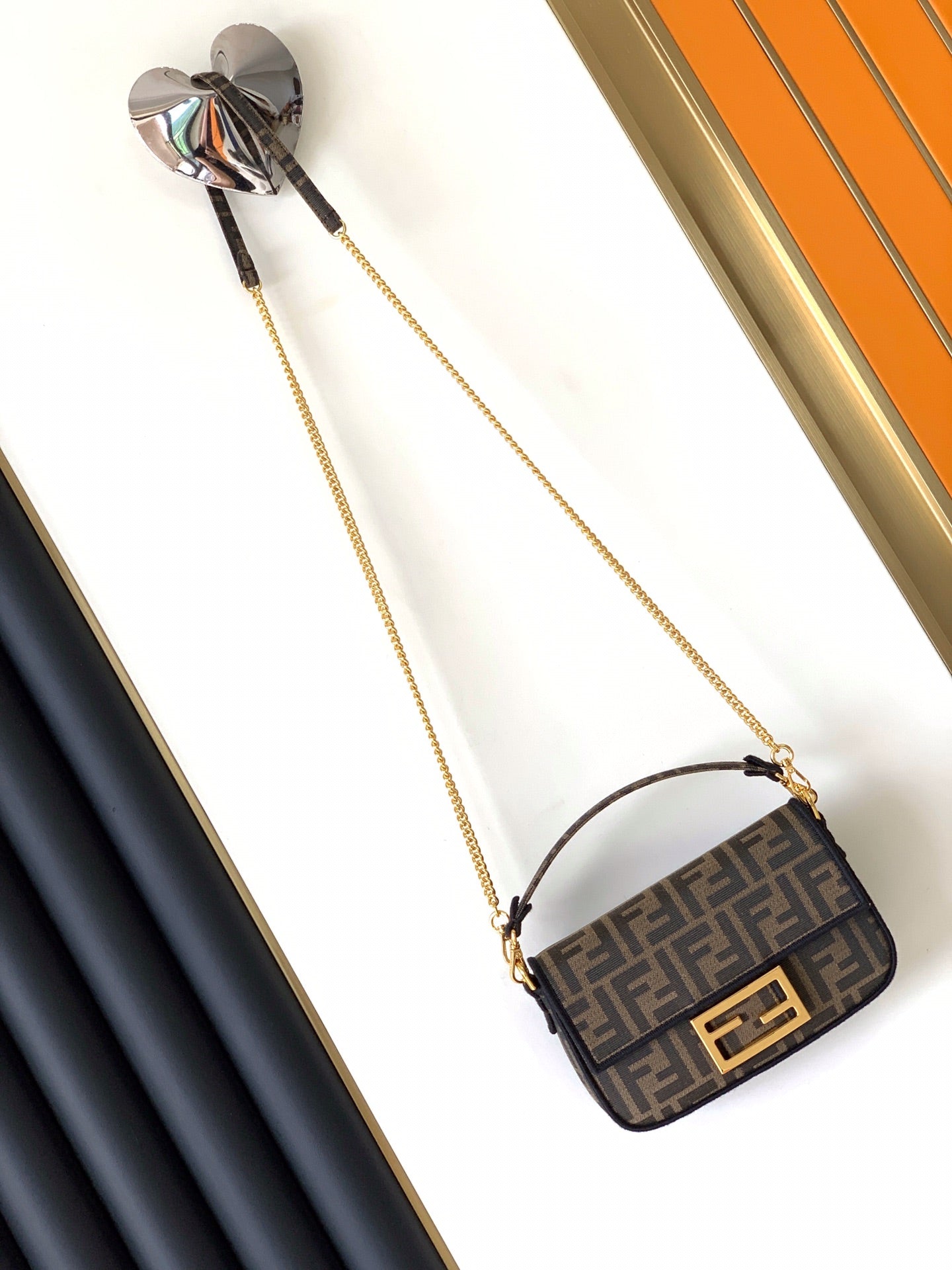 Fend Baguette 20 Brown FF Jacquard Fabric Bag Ghw mysite