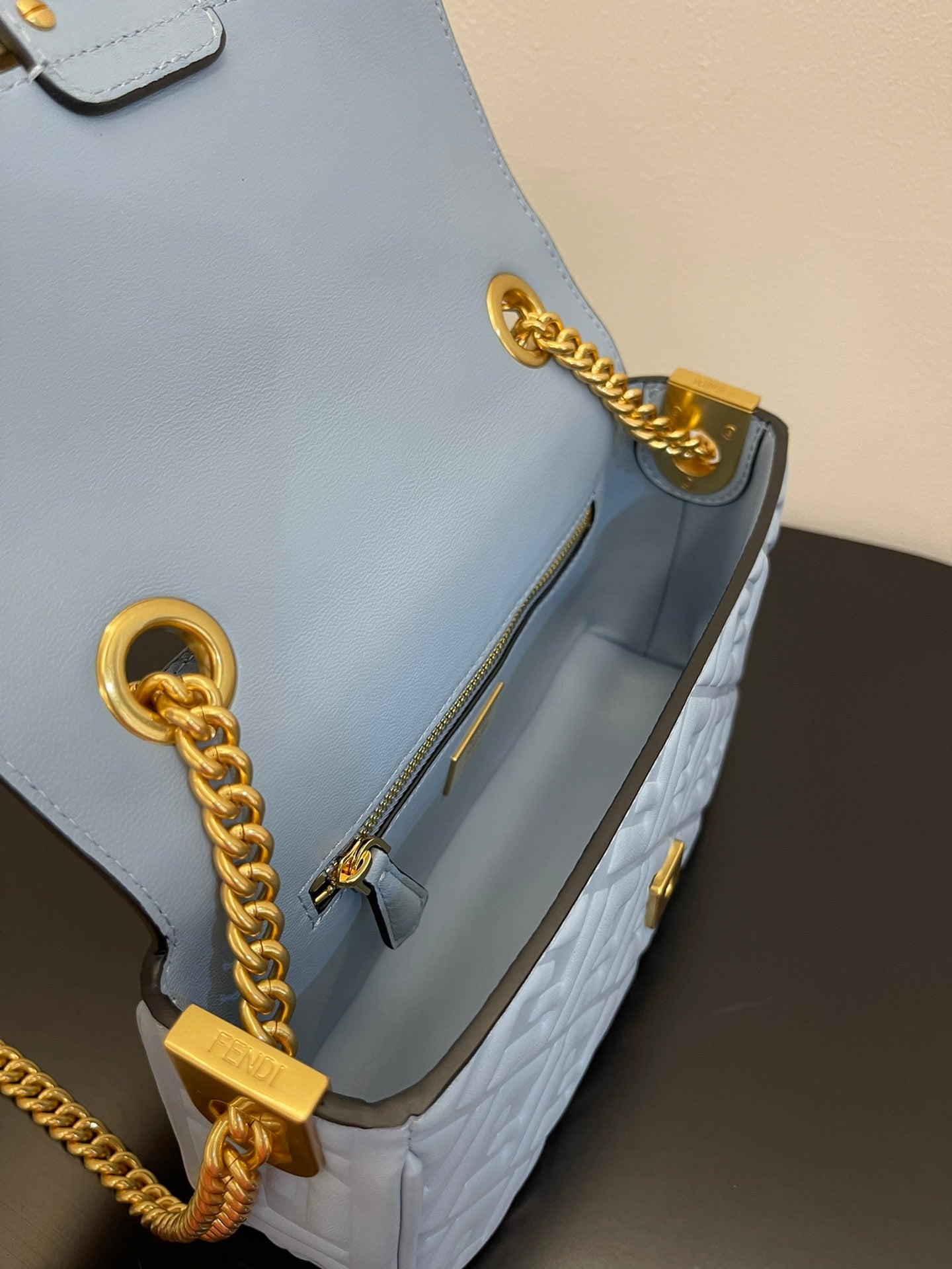 Fend Baguette 24 Bag With FF Motif Baby Blue Leather Ghw mysite