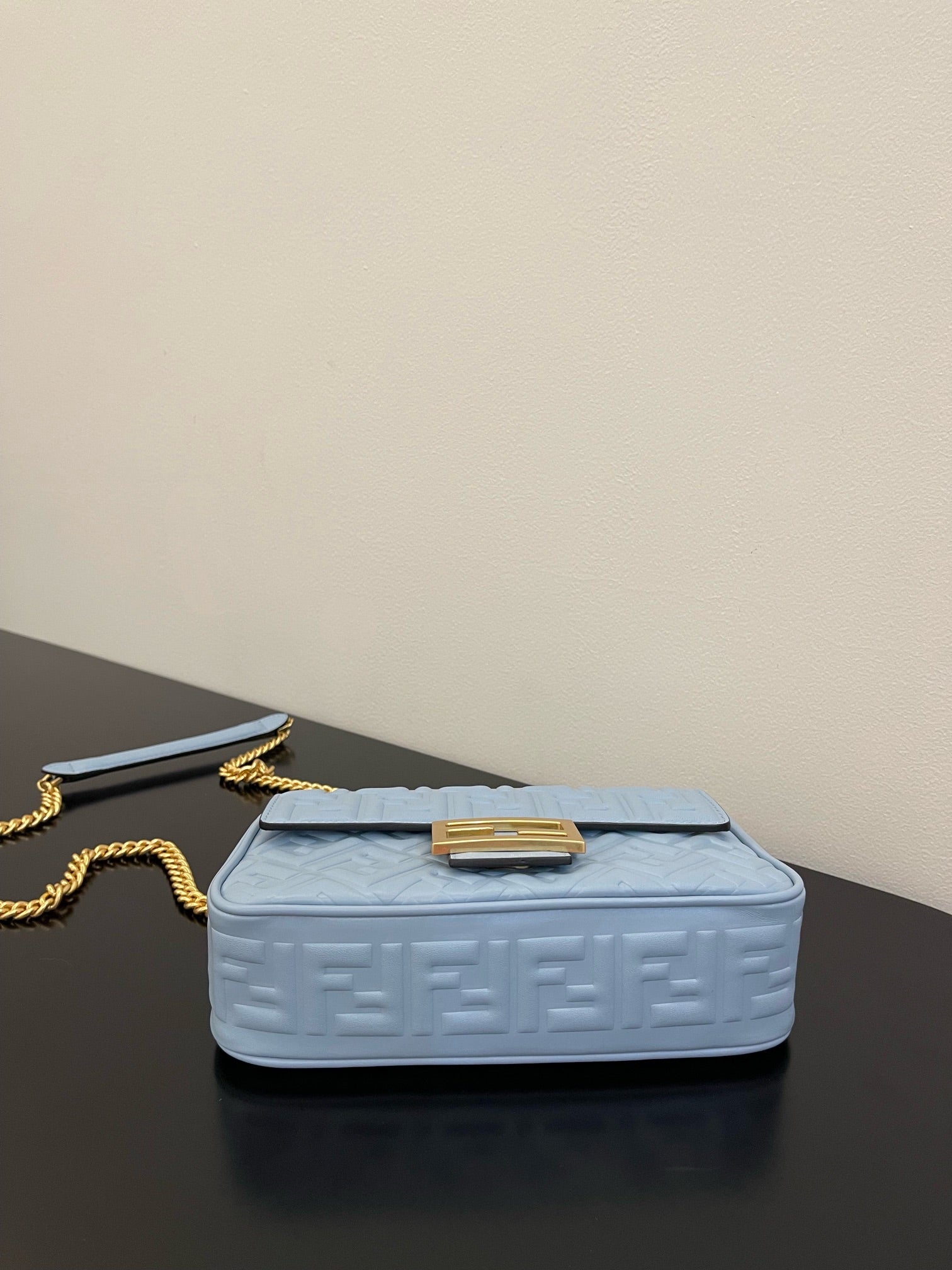 Fend Baguette 24 Bag With FF Motif Baby Blue Leather Ghw mysite