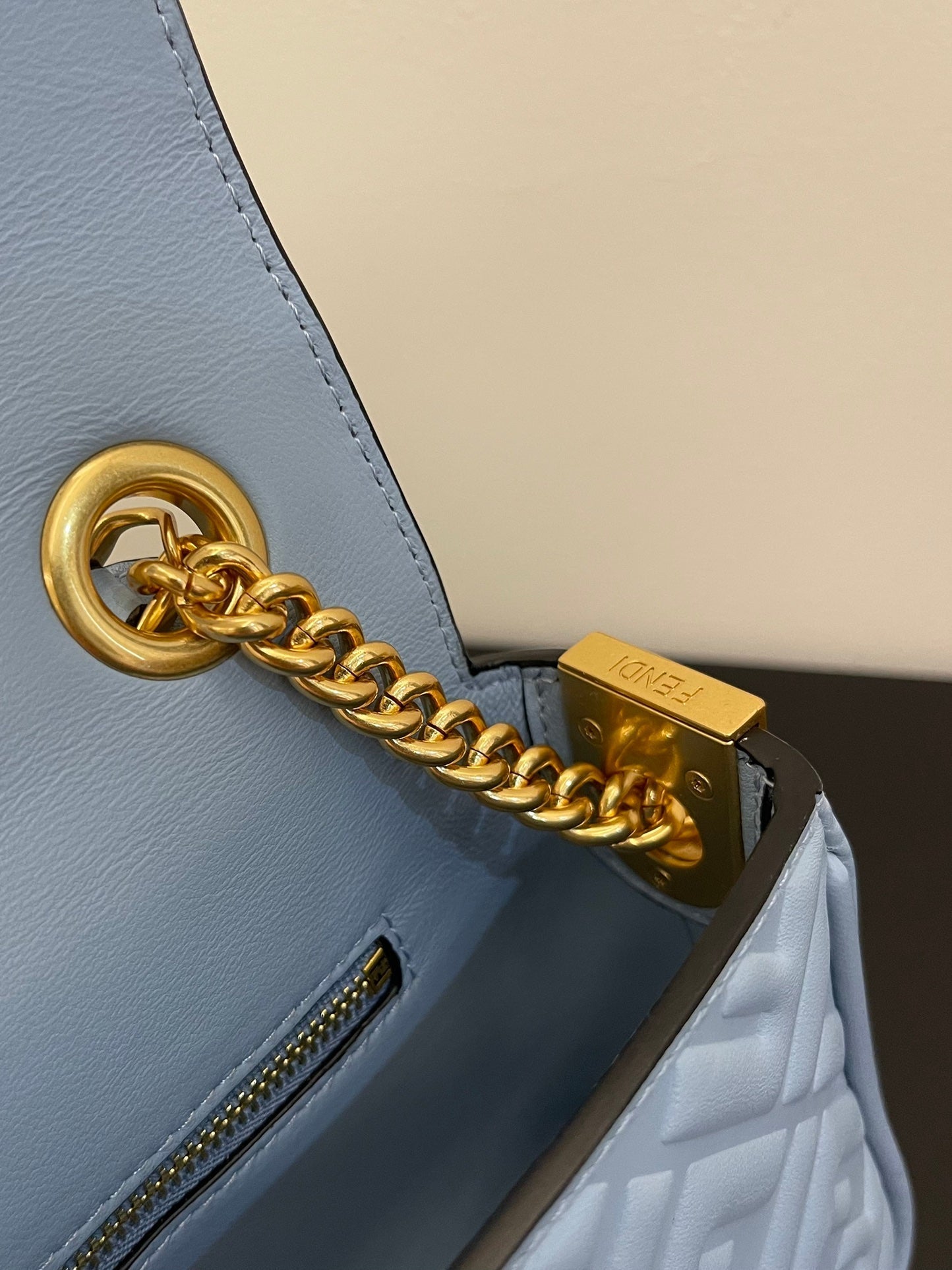 Fend Baguette 24 Bag With FF Motif Baby Blue Leather Ghw mysite