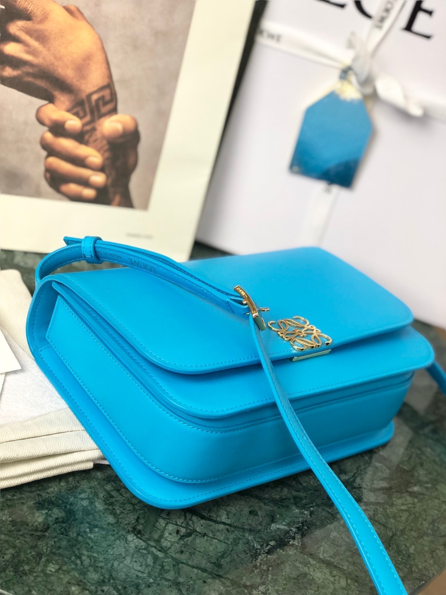 LOE GOYA BAG 18 IN COBALT BLUE SILK CALFSKIN mysite