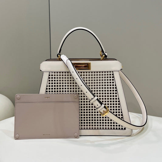 PEEKABOO ISEEU 34 IN WHITE PERFORATED CALFSKIN GOLD HARDWARE mysite