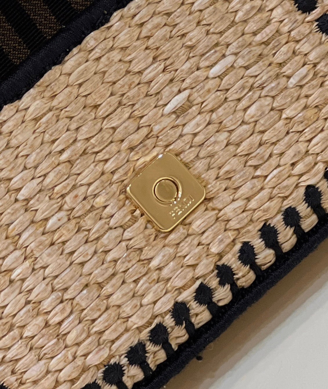 FENDI NANO BAGUETTE 11 BAG IN BEIGE MIX BLACK RAFFIA WITH STRAP GOLD HARDWARE mysite