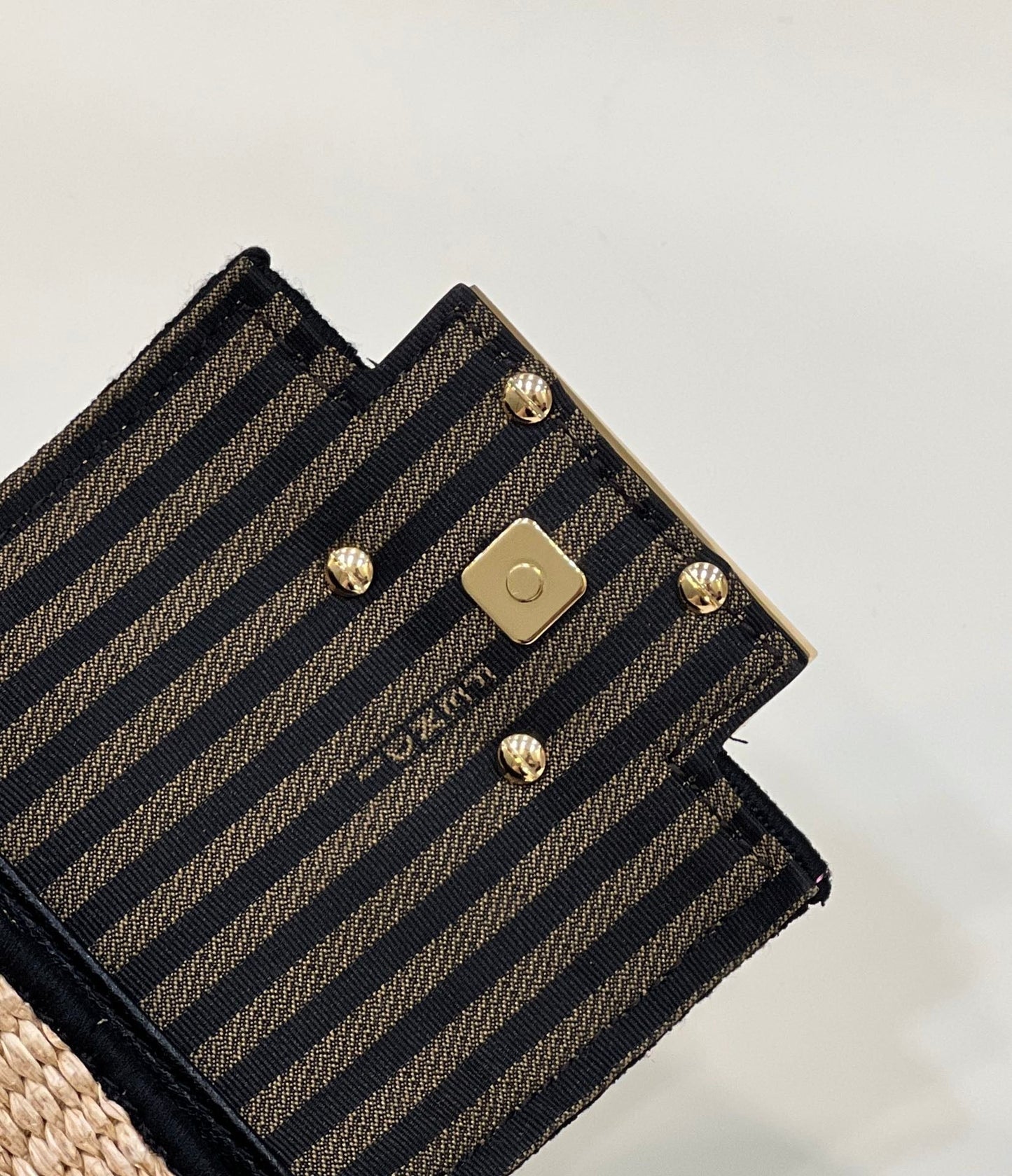 FENDI NANO BAGUETTE 11 BAG IN BEIGE MIX BLACK RAFFIA WITH STRAP GOLD HARDWARE mysite