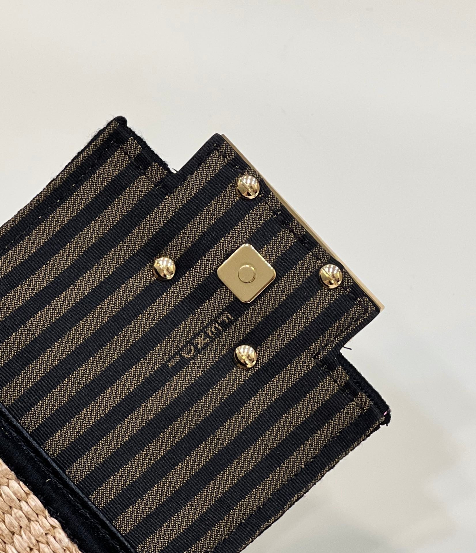 FENDI NANO BAGUETTE 11 BAG IN BEIGE MIX BLACK RAFFIA WITH STRAP GOLD HARDWARE mysite