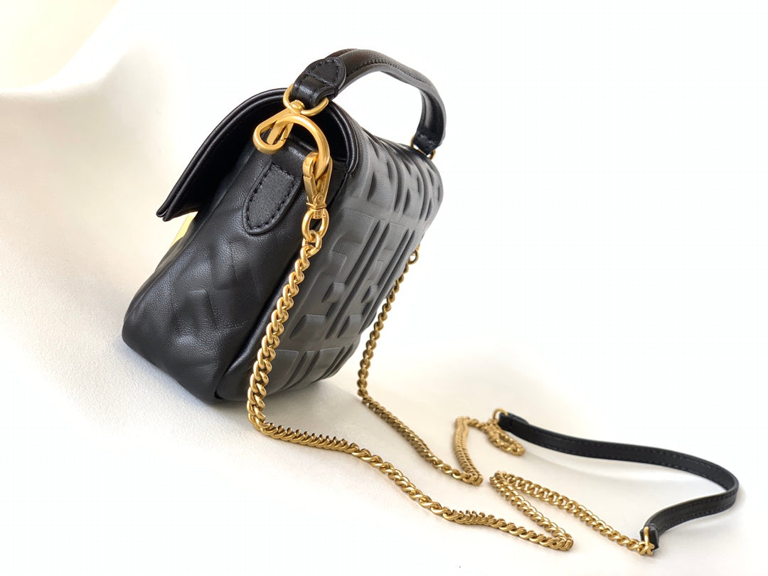 Mini Baguette Bag 20 With FF Motif Black Leather Ghw mysite