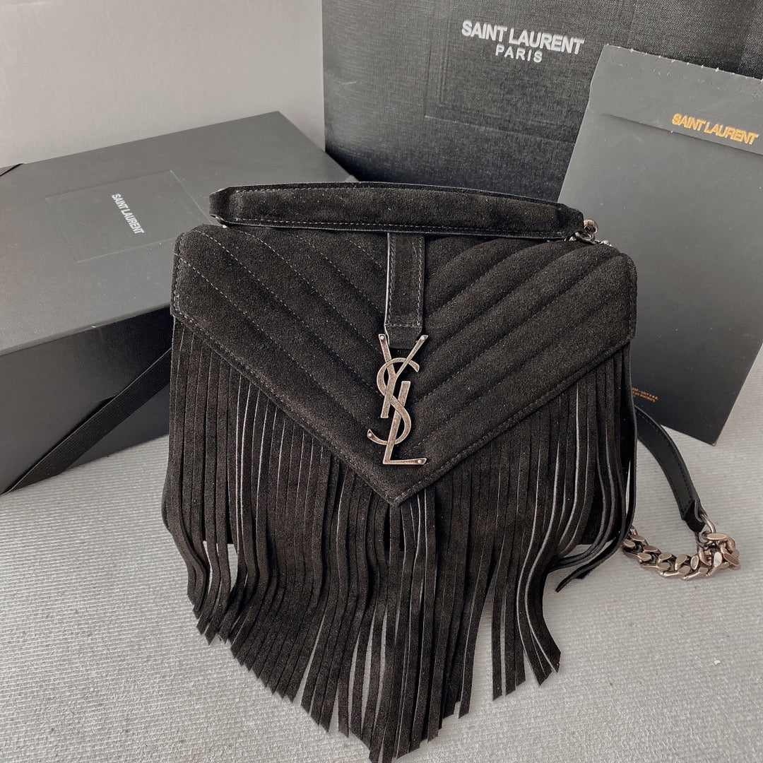COLLEGE TASSEL 24 IN BLACK SUEDE SILVER HARDWARE mysite