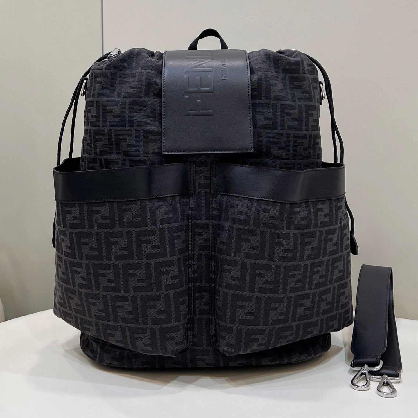 FENDI STRIKE LARGE 46 FF BLACK JACQUARD FABRIC BACKPACK mysite