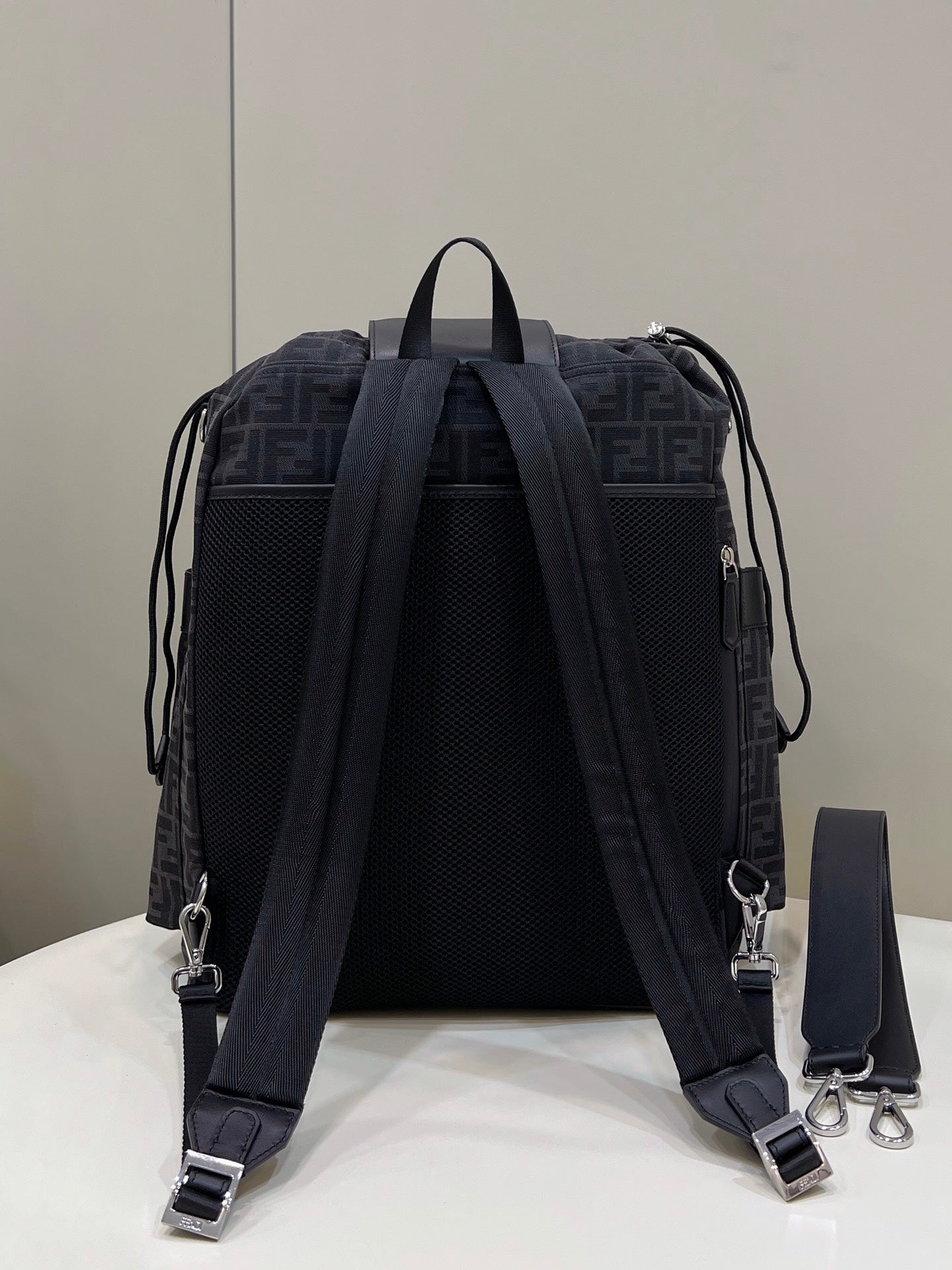FENDI STRIKE LARGE 46 FF BLACK JACQUARD FABRIC BACKPACK mysite