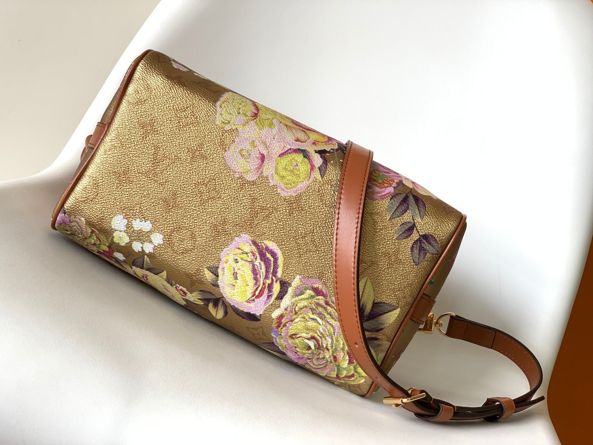LV Speedy Bandoulière 25 Gold Floral Pattern Leather GHW mysite