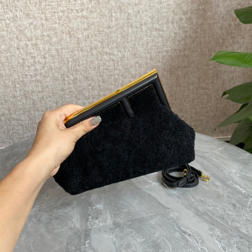 FENDI FIRST MINI 26 BAG IN BLACK WOOL WITH GOLD HARDWARE mysite