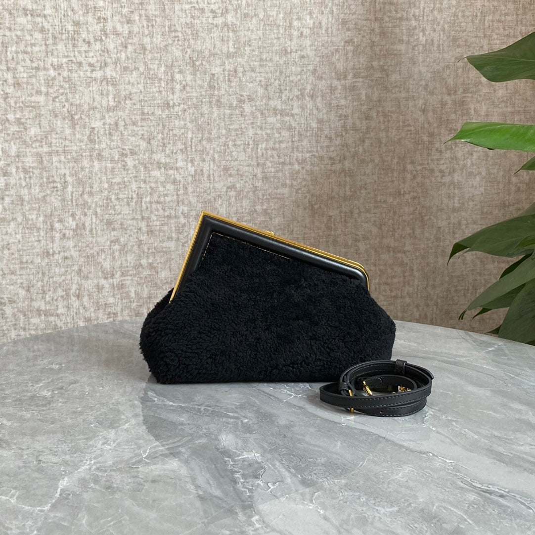 FENDI FIRST MINI 26 BAG IN BLACK WOOL WITH GOLD HARDWARE mysite