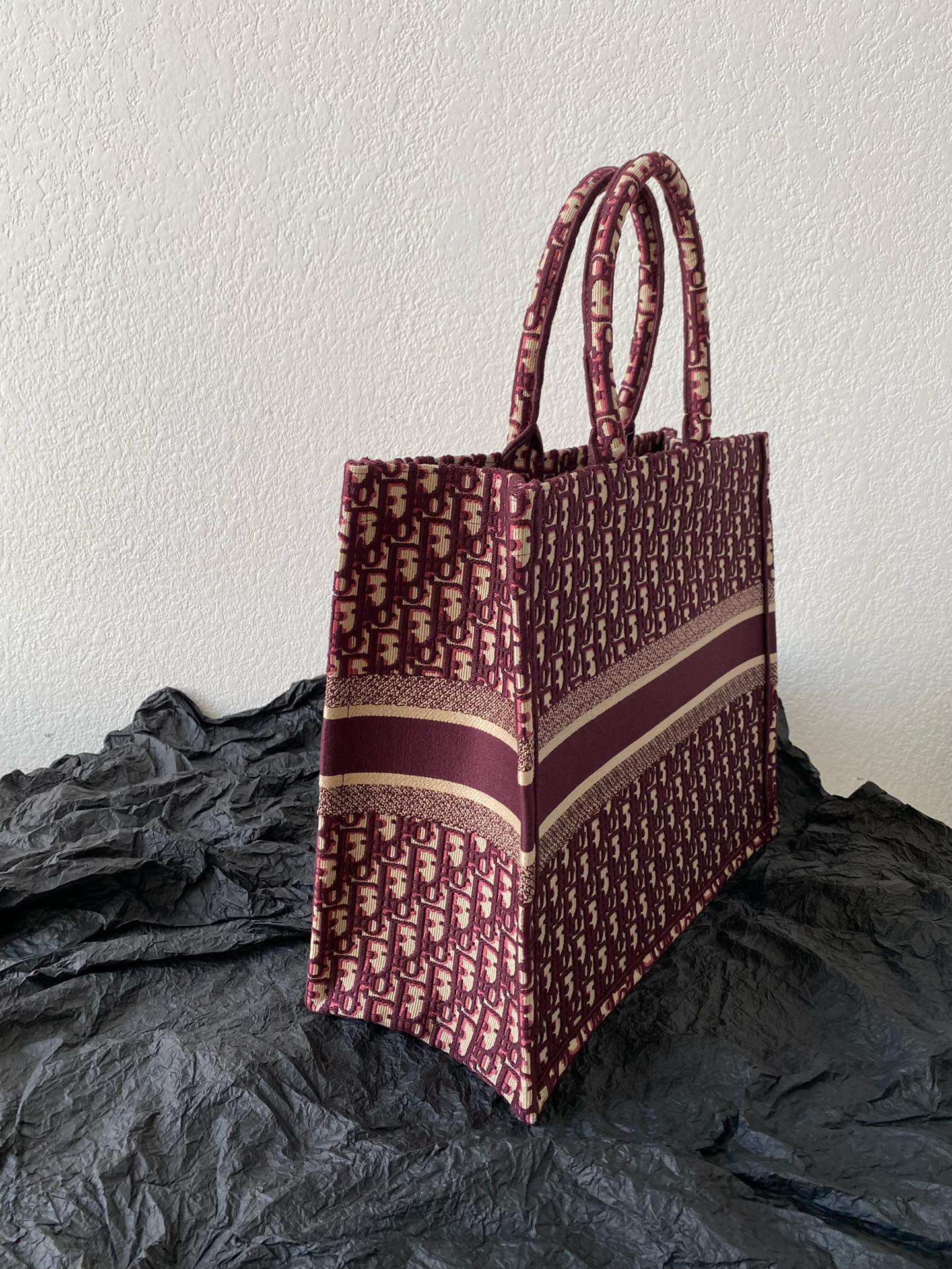 Large CD Book Tote 42cm Burgundy Retro Style D Letter Embroidery mysite