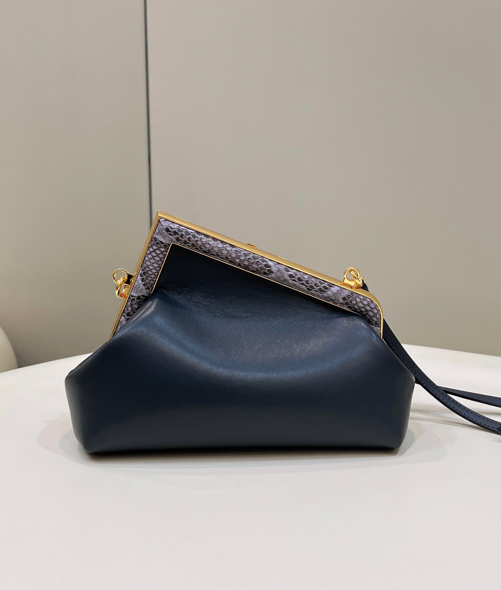 FENDI FIRST SMALL 26 BLACK LEATHER BAG WITH EXOTIC DETAILS mysite