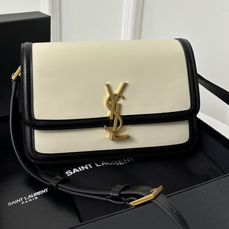YSL Solferino Small Satchel Bag Black White Gold Calfskin 339413 mysite