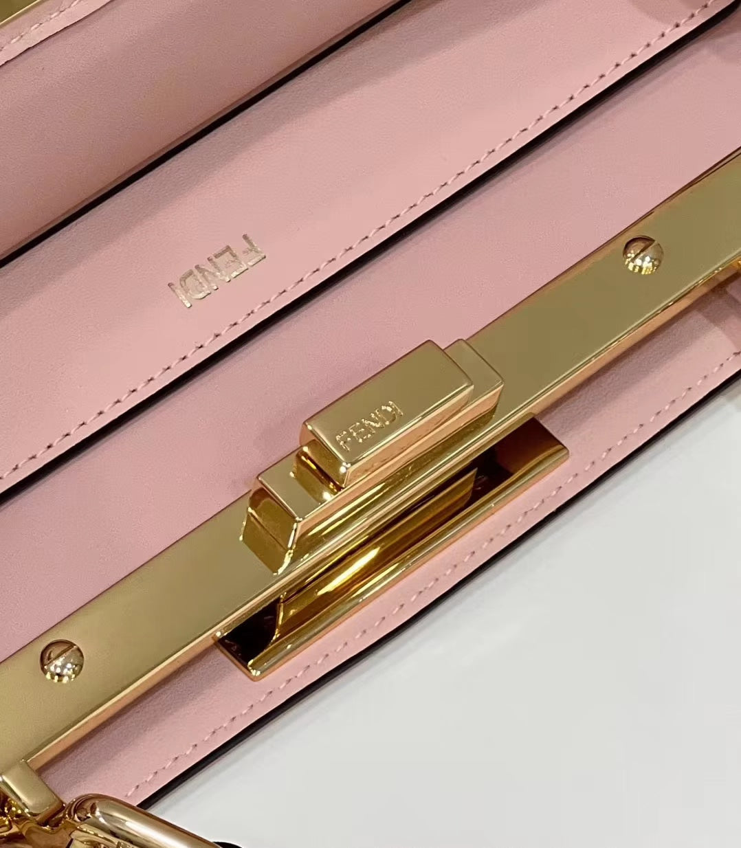 FENDI PEEKABOO 33 BAG IN LIGHT PINK CALFSKIN WITH STRAP GOLD HARDWARE mysite