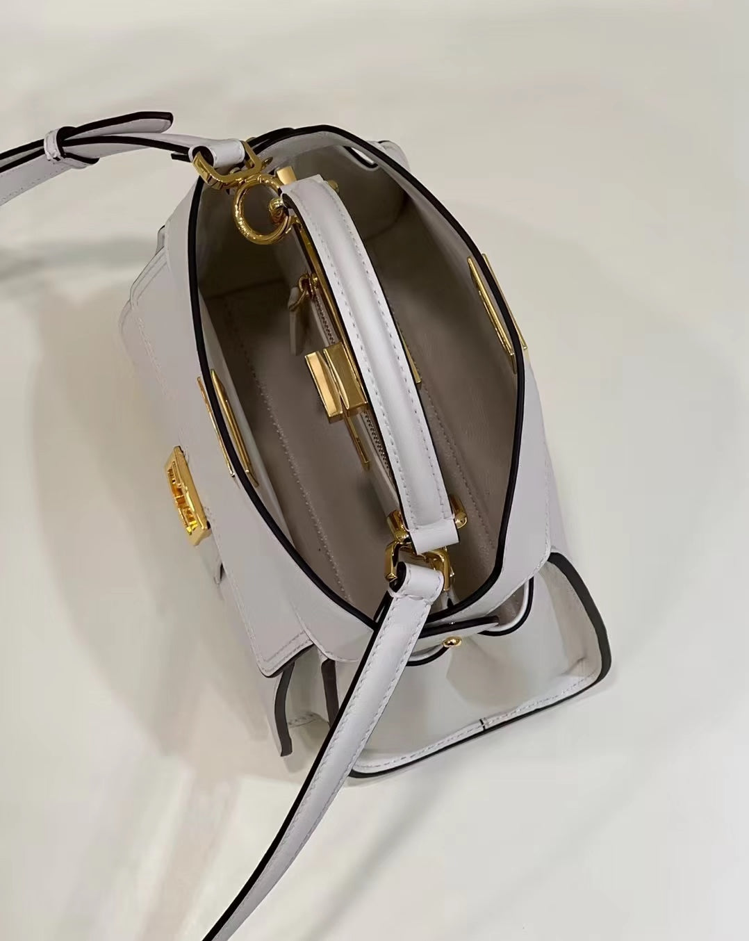 FENDI PEEKABOO MINI 23 BAG IN WHITE CALFSKIN WITH GOLD HARDWARE mysite