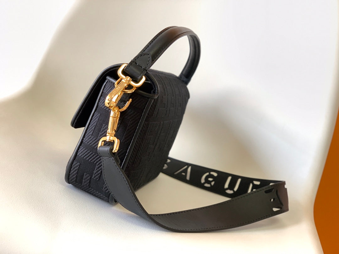 Fend Baguette Black Canvas Bag 27 with FF Embroidery Ghw mysite