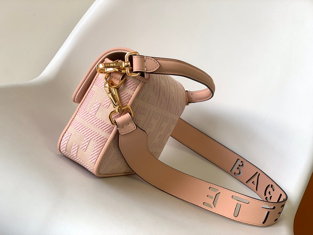 Fend Baguette Pink Canvas Bag 27 with FF Embroidery Ghw mysite