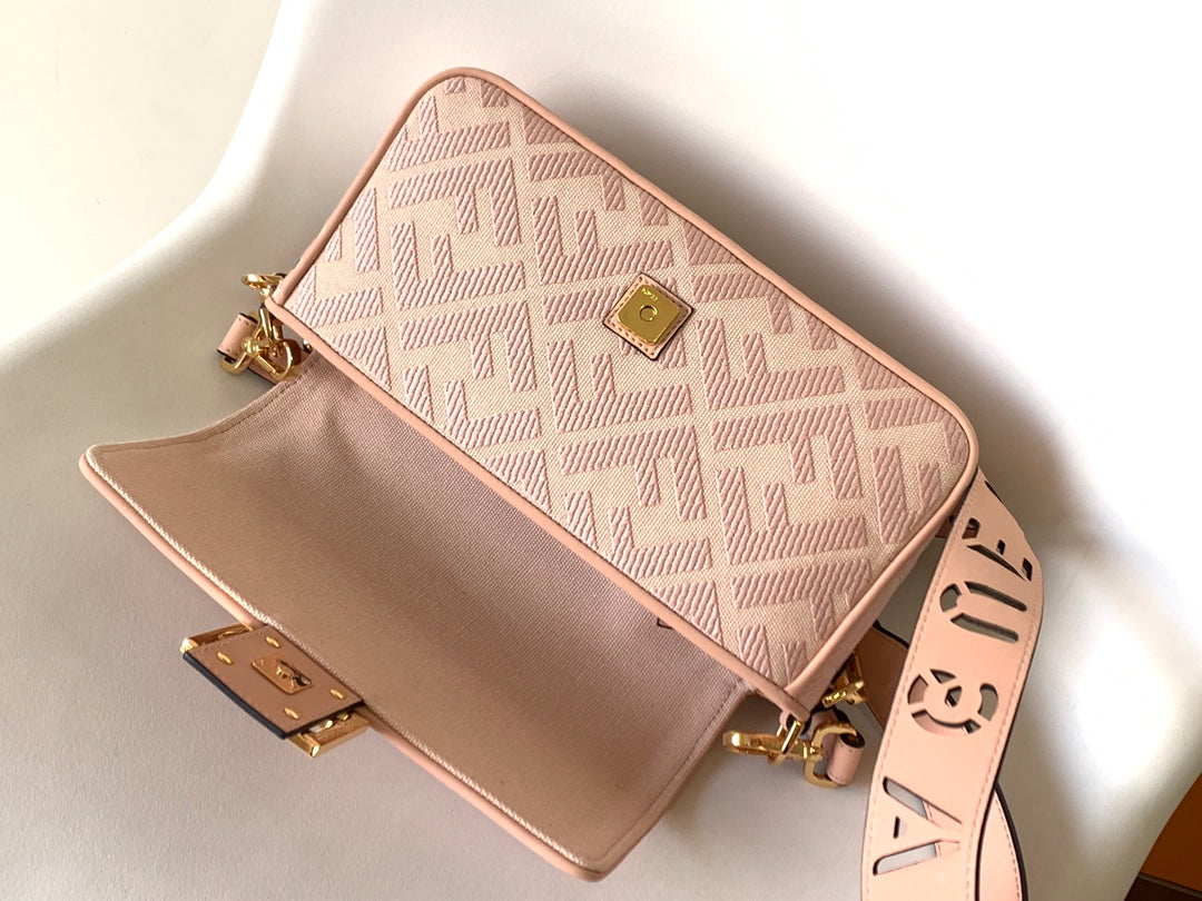 Fend Baguette Pink Canvas Bag 27 with FF Embroidery Ghw mysite