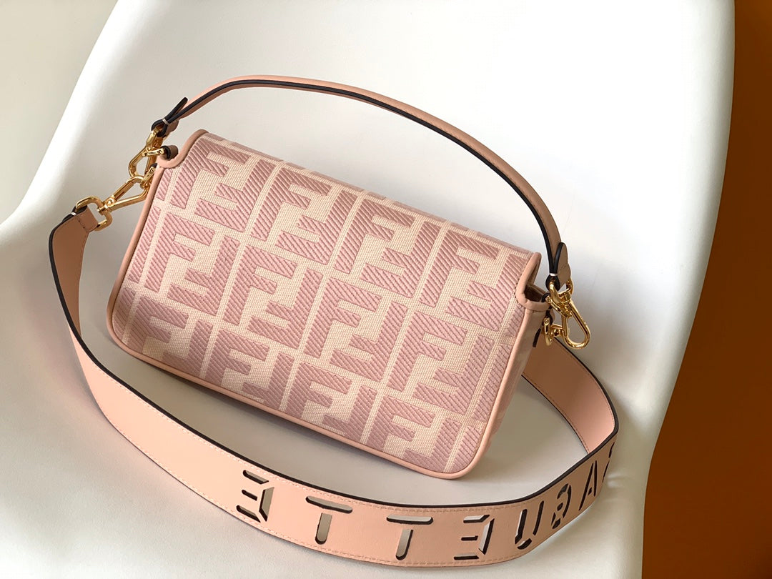 Fend Baguette Pink Canvas Bag 27 with FF Embroidery Ghw mysite