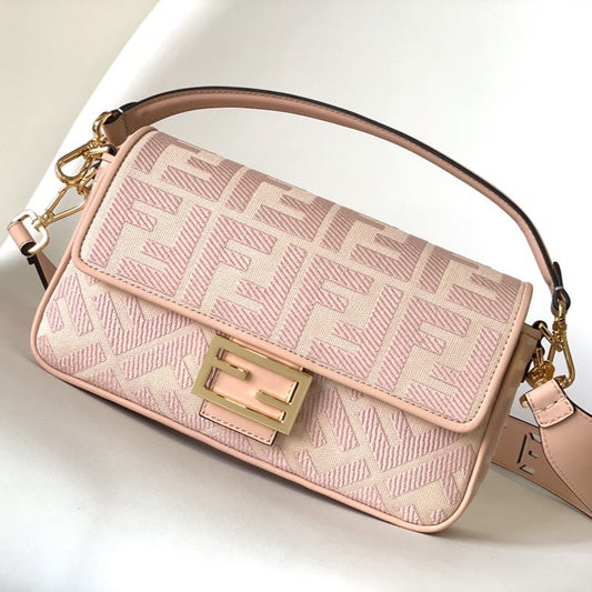 Fend Baguette Pink Canvas Bag 27 with FF Embroidery Ghw mysite