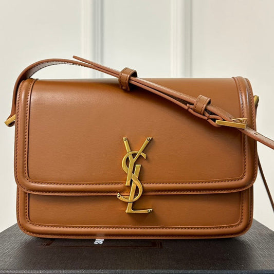 YSL Solferino Small Satchel Bag Brown Gold Calfskin 339437 mysite