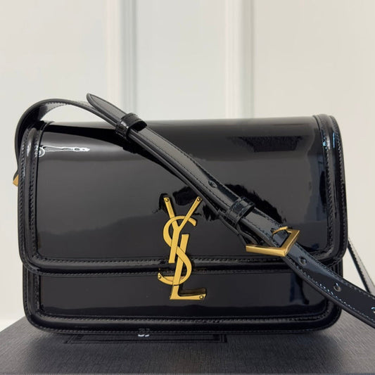 YSL Solferino Small Satchel Bag Black Gold Patent Leather 339430 mysite
