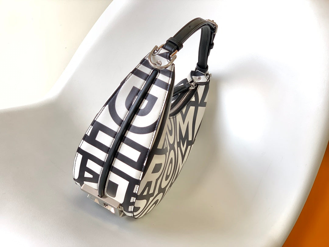 FENDIGRAPHY SMALL 29 IN WHITE MIX BLACK SMOOTH CALFSKIN SILVER HARDWARE mysite