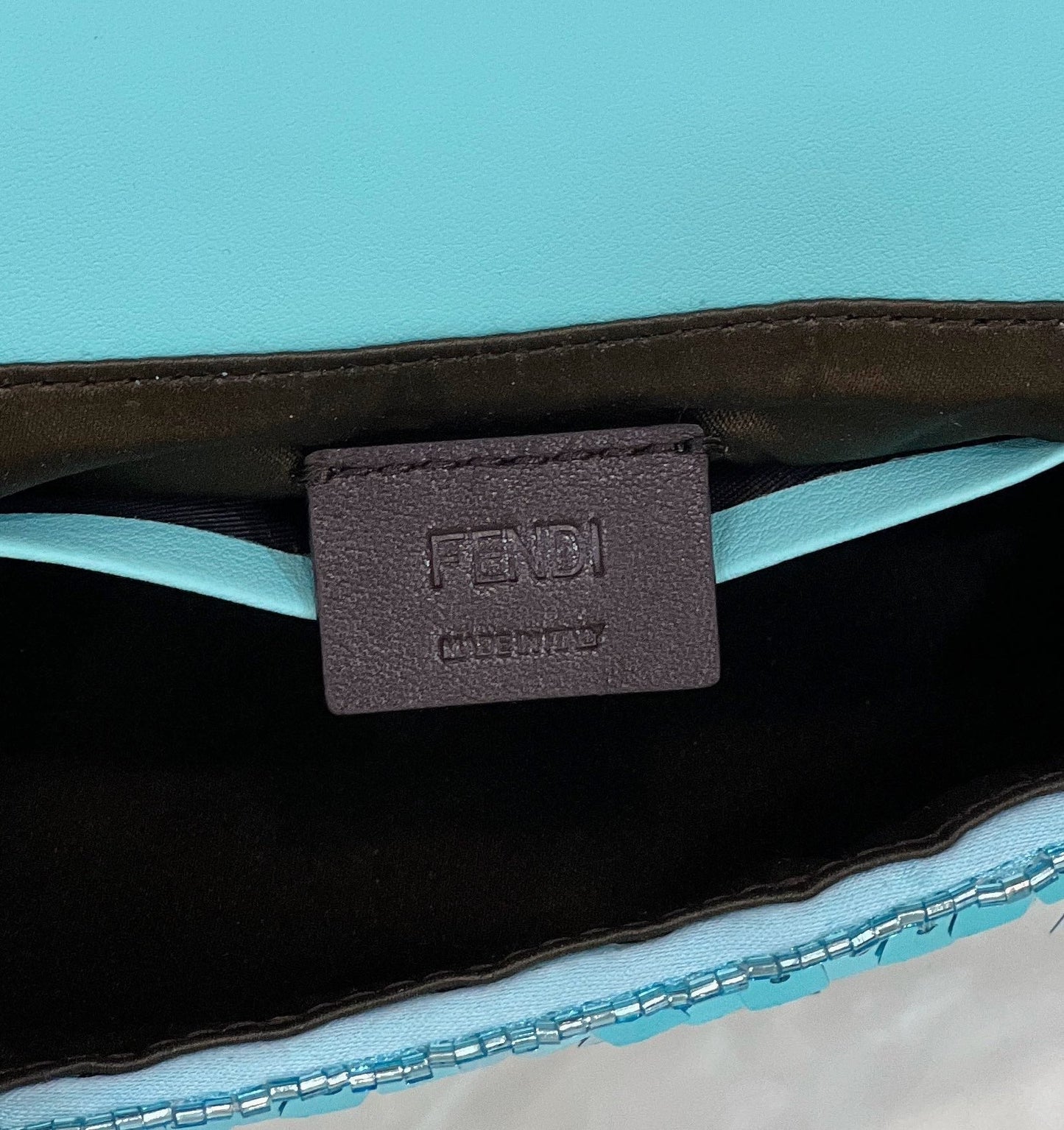 BAGUETTE MINI 19 IN BRIGHT TURQUOISE SEQUINS GOLD HARDWARE mysite