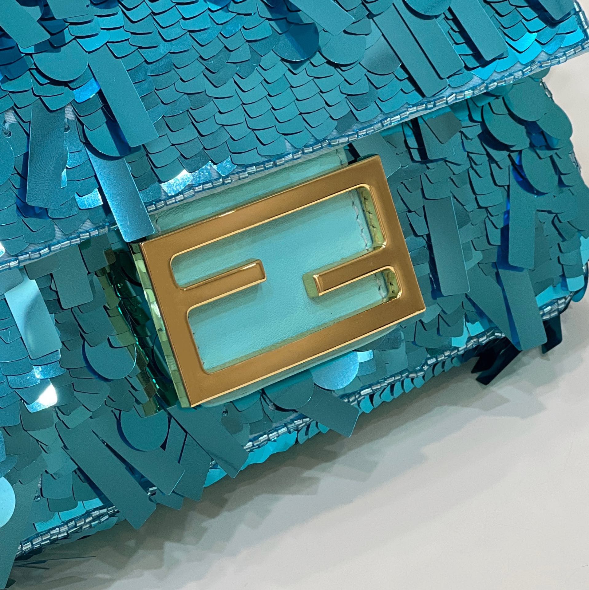 BAGUETTE MINI 19 IN BRIGHT TURQUOISE SEQUINS GOLD HARDWARE mysite