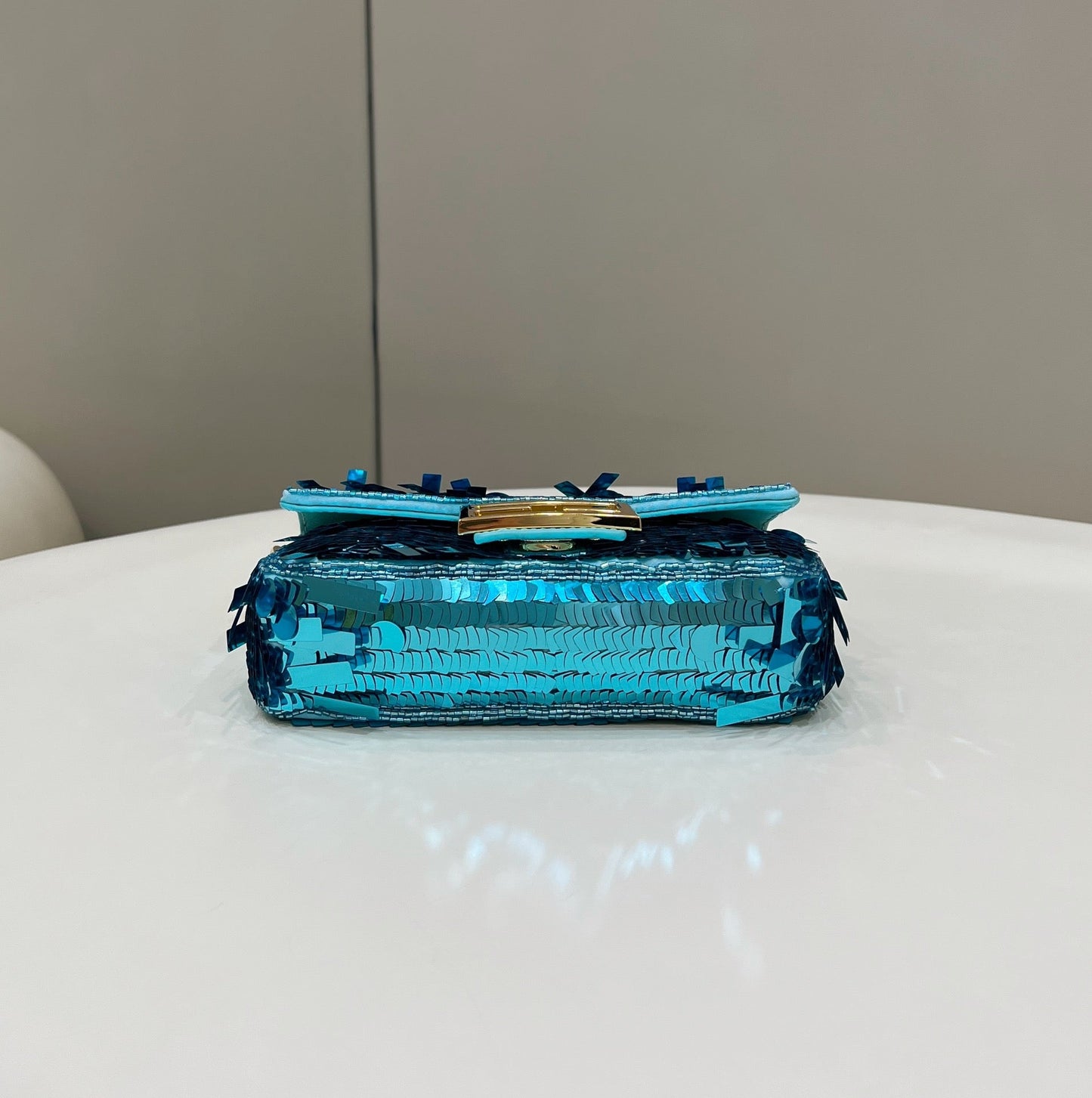 BAGUETTE MINI 19 IN BRIGHT TURQUOISE SEQUINS GOLD HARDWARE mysite