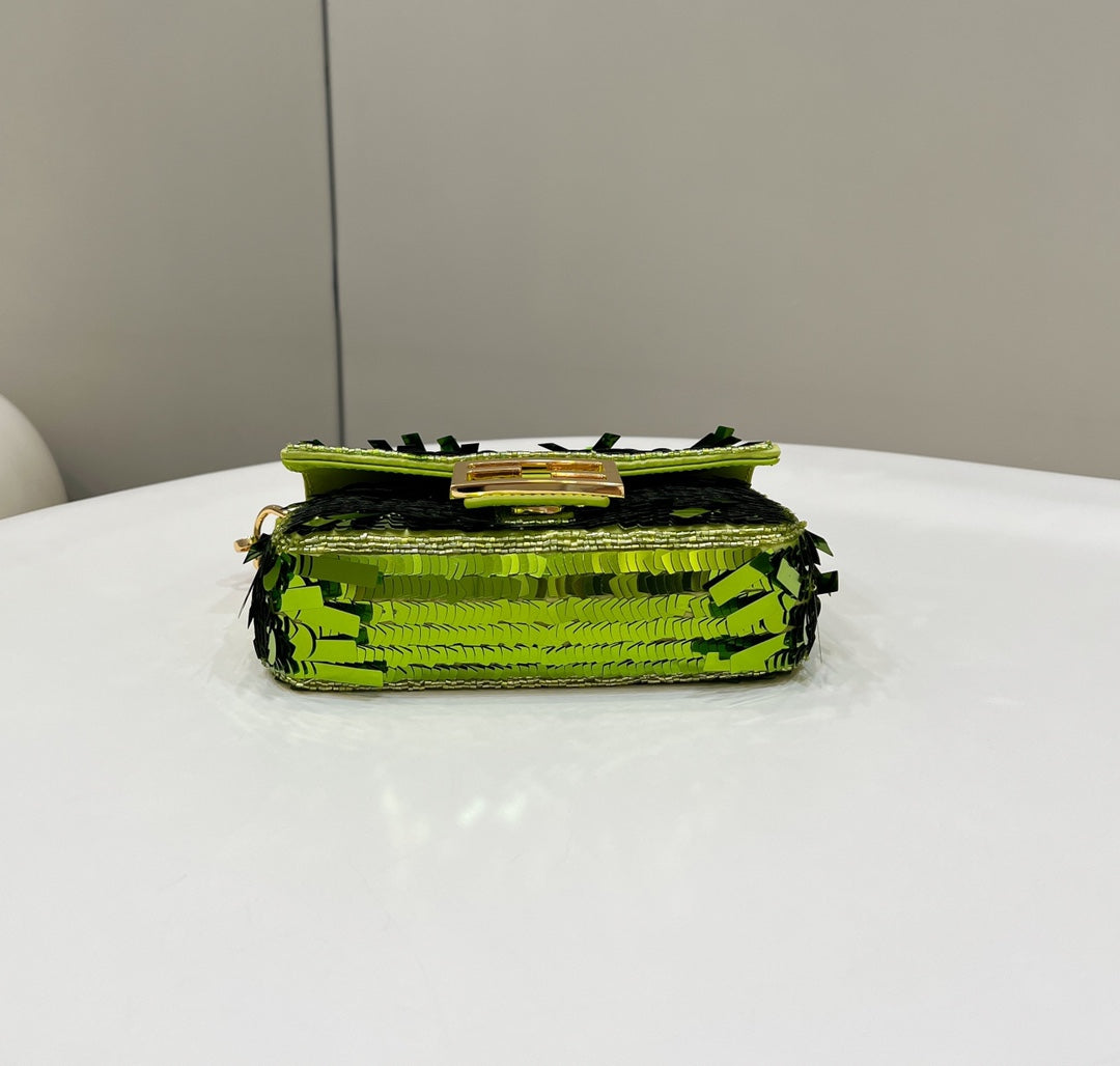 BAGUETTE MINI 19 IN LIMERICK GREEN SEQUINS GOLD HARDWARE mysite