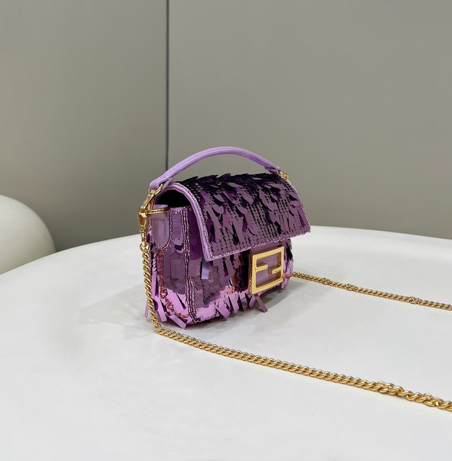 BAGUETTE MINI 19 IN PERIWINKLE PURPLE SEQUINS GOLD HARDWARE mysite